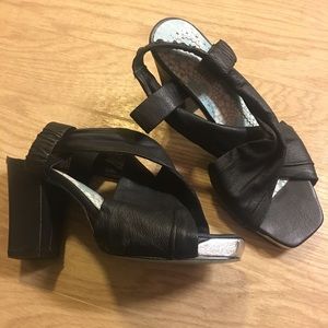 Irregular Choice Black Leather Platform Sandal 10